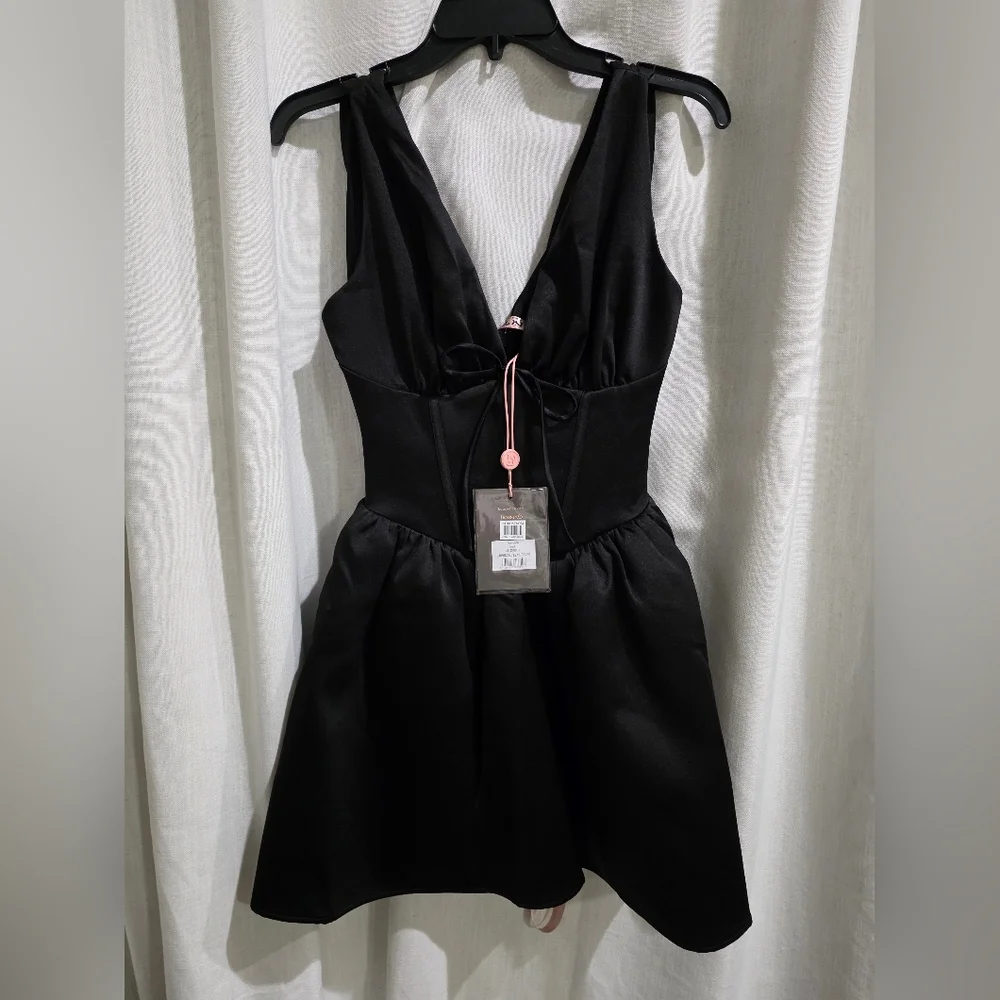 House of CB Emmeliette black satin Plunge Corset mini dress M NWT - Picture 4 of 6